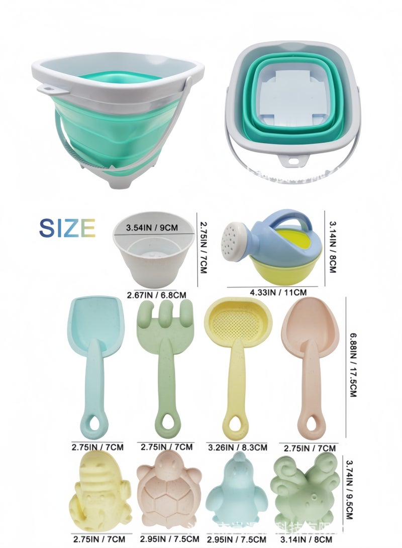 كيبي مجموعة ألعاب الشاطئ للأطفال 11 قطعة – دلو رمل قابل للطي، كان المياه، أشعل، مجرفة، قوالب حيوانات لطيفة ومجموعة بناء قلعة رملية – ألعاب رملية محمولة للأطفال الصغار - Image 4