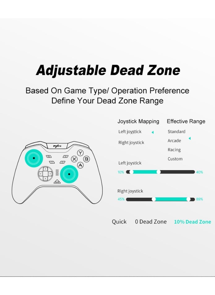 Classic amepad PXN P5 Bluetooth Gaming Controller 2.4G Receiver 0 Deadzone One-Button Wake Up 1000Hz Hall Effect Joystick 256 Level Hall Effect Trigger 1000mAh Battery 6-Axis Gyroscope for Steam / Switch / PC / Android / iOS