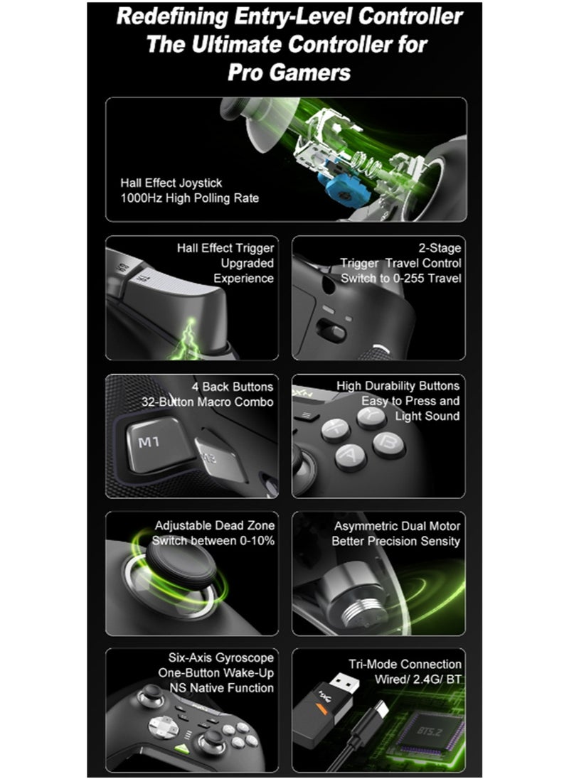 General Classic amepad PXN P5 Bluetooth Gaming Controller 2.4G Receiver 0 Deadzone One-Button Wake Up 1000Hz Hall Effect Joystick 256 Level Hall Effect Trigger 1000mAh Battery 6-Axis Gyroscope for Steam / Switch / PC / Android / iOS  - Image 5