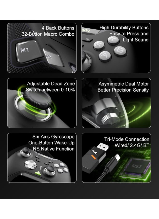Classic amepad PXN P5 Bluetooth Gaming Controller 2.4G Receiver 0 Deadzone One-Button Wake Up 1000Hz Hall Effect Joystick 256 Level Hall Effect Trigger 1000mAh Battery 6-Axis Gyroscope for Steam / Switch / PC / Android / iOS