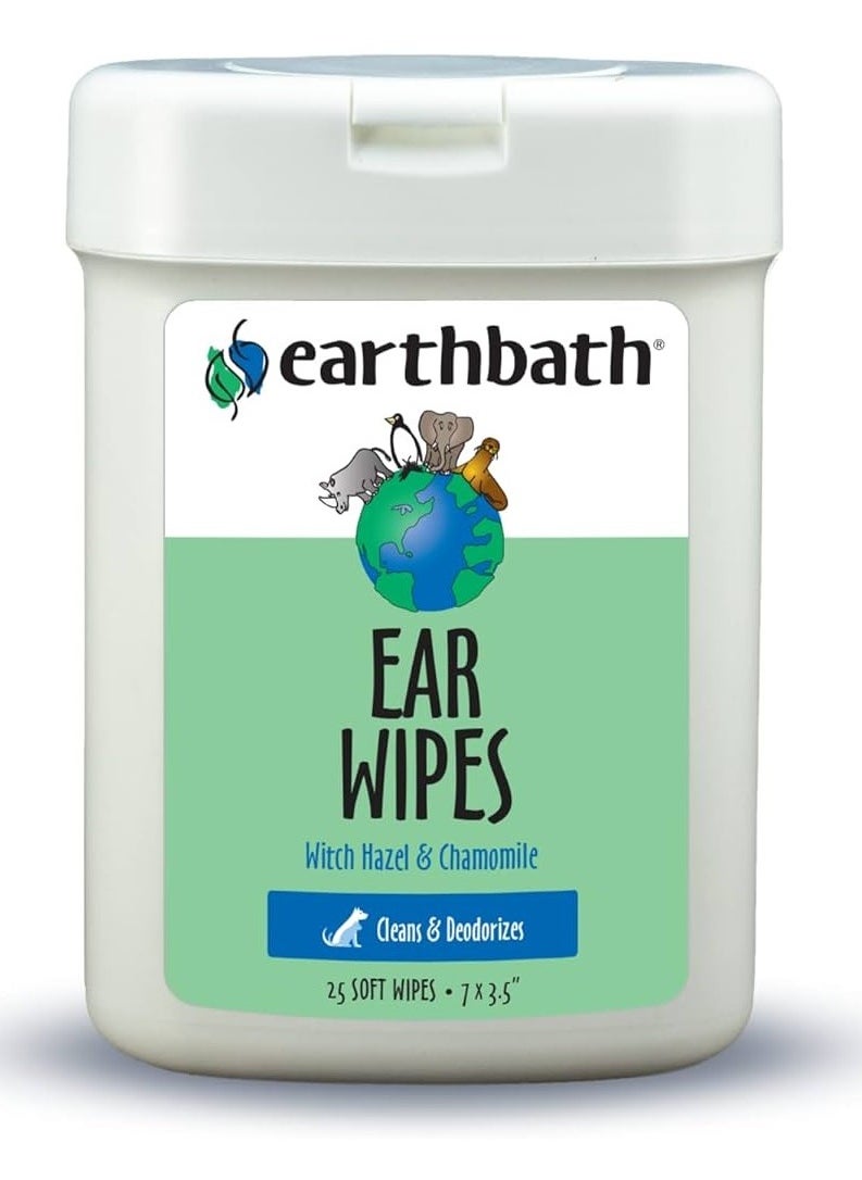earthbath Ear Wipes for Dogs Cats Puppies And Kittens 25Pc 