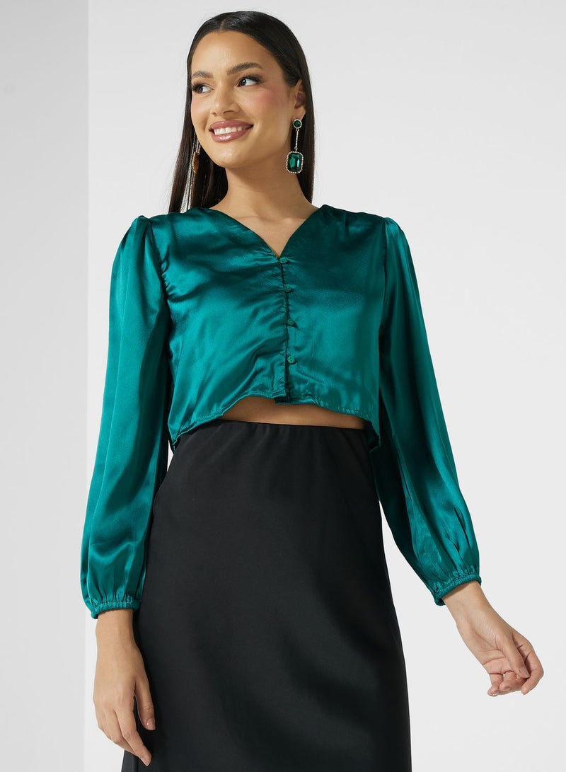 ELLA Puff Sleeve Bow Tie Top - Image 1