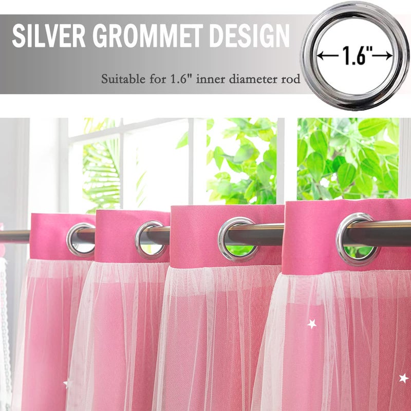 Yancorp Kids Curtains for Girls Bedroom Princess Curtains for Daughter Room 63 Inches Long Star Curtains with Tieback & 3 Bowties(Pink Purple,W52*L63),1 Panel - Image 4