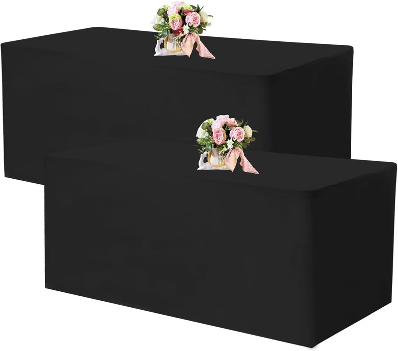 klarako 2 Pack Fitted Tablecloths 72 x 30 Inch, Thick Premium Black Rectangle Table Clothes for 6 Foot Tables, Washable Polyester Fabric Table Cover for Parties, Wedding, Banquet, Trade Show (Black, 6FT) - Image 1