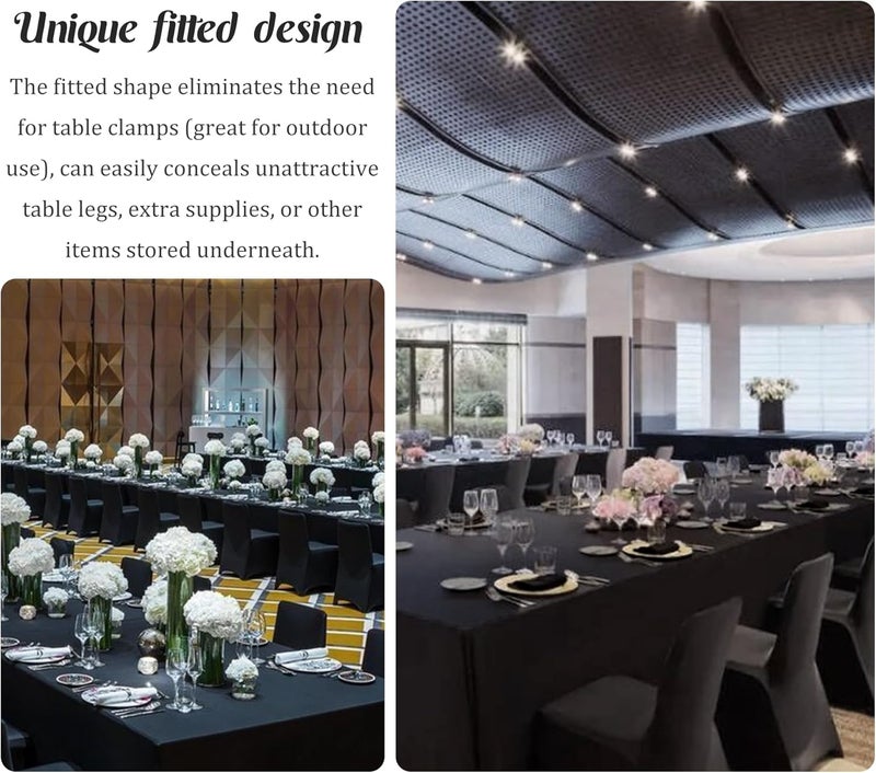 klarako 2 Pack Fitted Tablecloths 72 x 30 Inch, Thick Premium Black Rectangle Table Clothes for 6 Foot Tables, Washable Polyester Fabric Table Cover for Parties, Wedding, Banquet, Trade Show (Black, 6FT) - Image 5