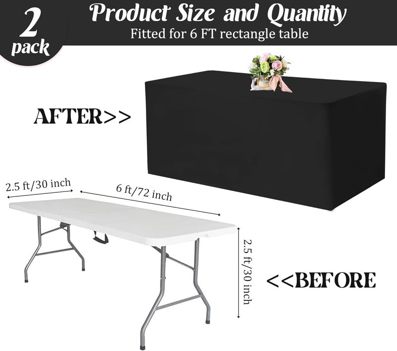 klarako 2 Pack Fitted Tablecloths 72 x 30 Inch, Thick Premium Black Rectangle Table Clothes for 6 Foot Tables, Washable Polyester Fabric Table Cover for Parties, Wedding, Banquet, Trade Show (Black, 6FT) - Image 2