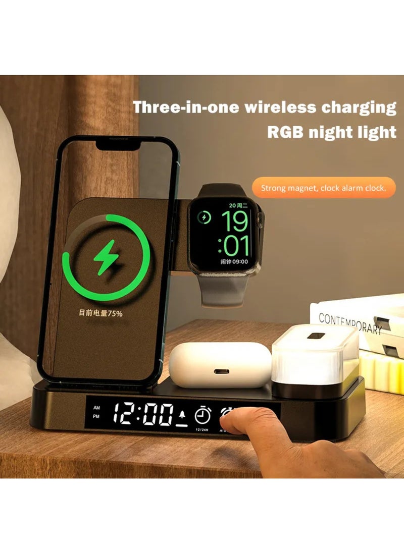 Generic - 4-in-1 Wireless Charging Station with LED Lamp – 30W Fast Wireless Charger Stand for Phones, iWatch Series, AirPods, and More | Multi-Device Charging Dock for iPhone 15/14/13, Samsung Galaxy, Androi - Image 1