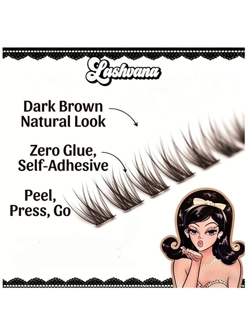 lashvana Self Adhesive False Eyelashes Clusters Kit,Light Brown Natural Style Glue-Free Lashes, Pre Glued Wispy Lashes Kit With Tweezers For Beginners, Press On Glueless Individual Lashes DIY Eyelashes. - Image 4