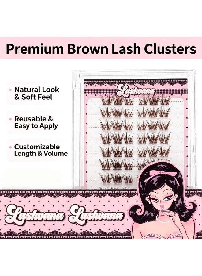 lashvana Self Adhesive False Eyelashes Clusters Kit,Light Brown Natural Style Glue-Free Lashes, Pre Glued Wispy Lashes Kit With Tweezers For Beginners, Press On Glueless Individual Lashes DIY Eyelashes. - Image 5