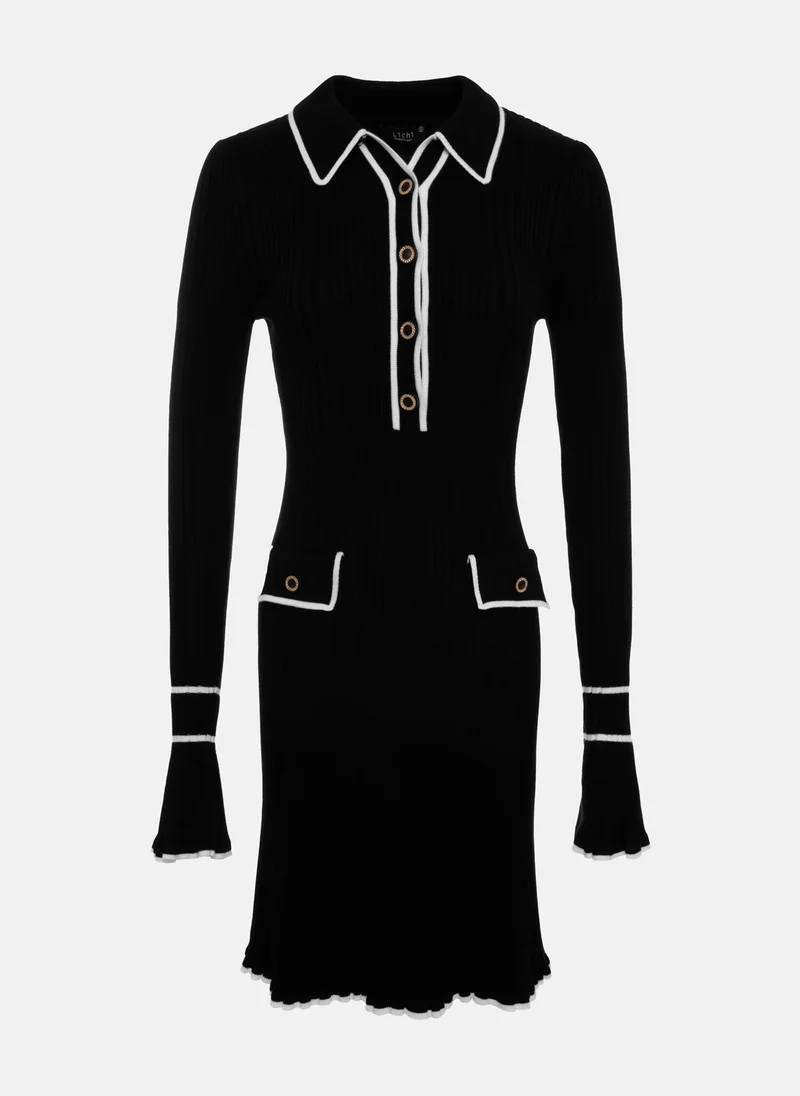Lichi Ribbed Contrast Trim Dress