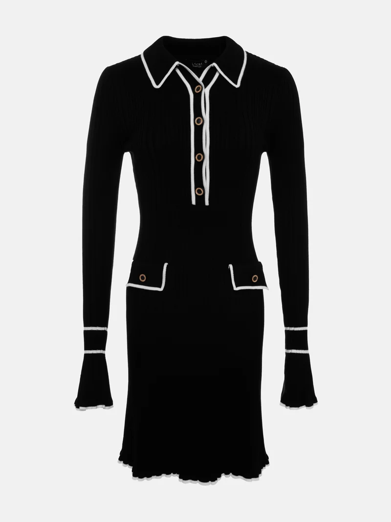 ليتشي فستان جيرسيه قصير مضلَع