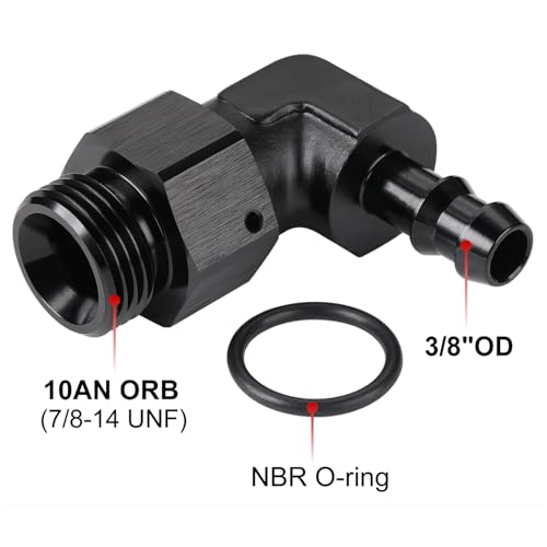 Podavelle 10AN 10 ORB Male to 38 Hose Barb 90 Degree Fitting Adapter Aluminum Black - Image 3