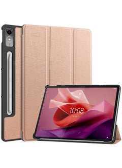 Lenovo Tab P12 Xiaoxin Pad Pro 12.7 بوصة Custer بلون سادة 3 أضعاف حافظة جلدية للتابلت ذهبي وردي