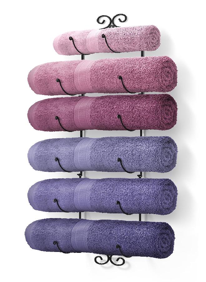 Sorbus Towel Rack Wall Mounted - 6 Compartments of Black Metal Towel Holder for Bathroom Decor Sets, Organizer for Linens, Gym, Rv, Door, Cabinet - Wine Rack Wall Mounted for Kitchen, Bar, Wine Cellar - Image 1