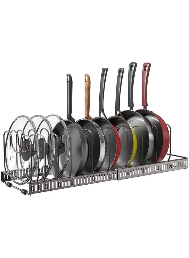 UREVO Expandable Pot Lid Organizer Holder with 10 Adjustable Compartment Cookware Plate Rack for Kitchen Cabinet - Image 5