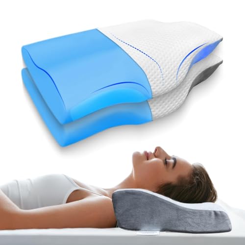 Sleepsia Cervical Pillow for Neck & Shoulder Pain Relief | 1-Year Warranty| Orthopedic Memory Foam Cervical Pillow, Spondylitis-Ortho Neck Support Medical Pillow (Grey/White - Gel Infused, Pack of 2) - Image 1