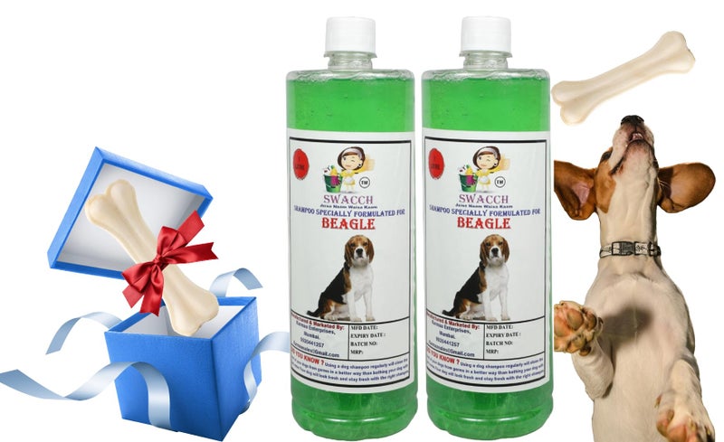 swacch Shampoo | Puppy Safe Shampoo|Beagle Dog Shampoo (1 Litre) (Pack of 2) Neem Alovera + Medium White Bone |Dog Chew Bones |Teething chew Toy|Dental Teething |Combo Pack - Image 1