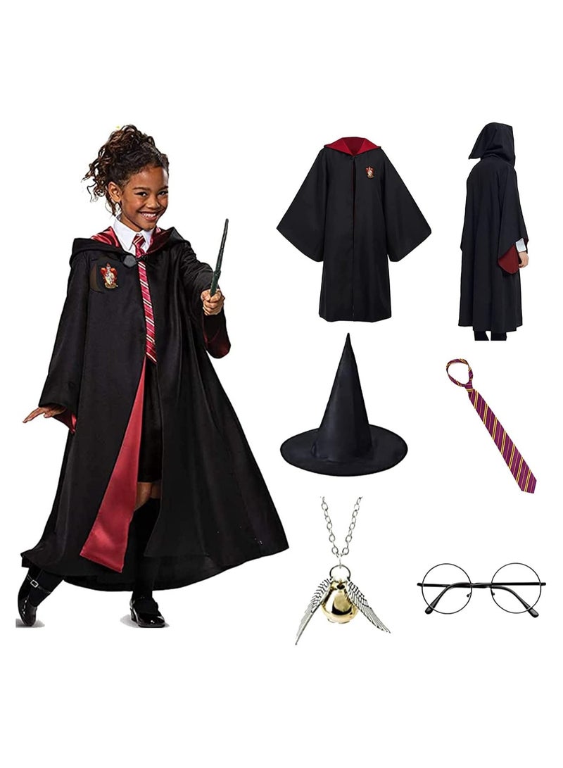 6pcs Costume Cosplay Set for Kids,Dress Up Accessory Include with Striped Tie,Glasses Frame,Wizard Hat,Magic Wand,Pendant for Kids  - Image 3