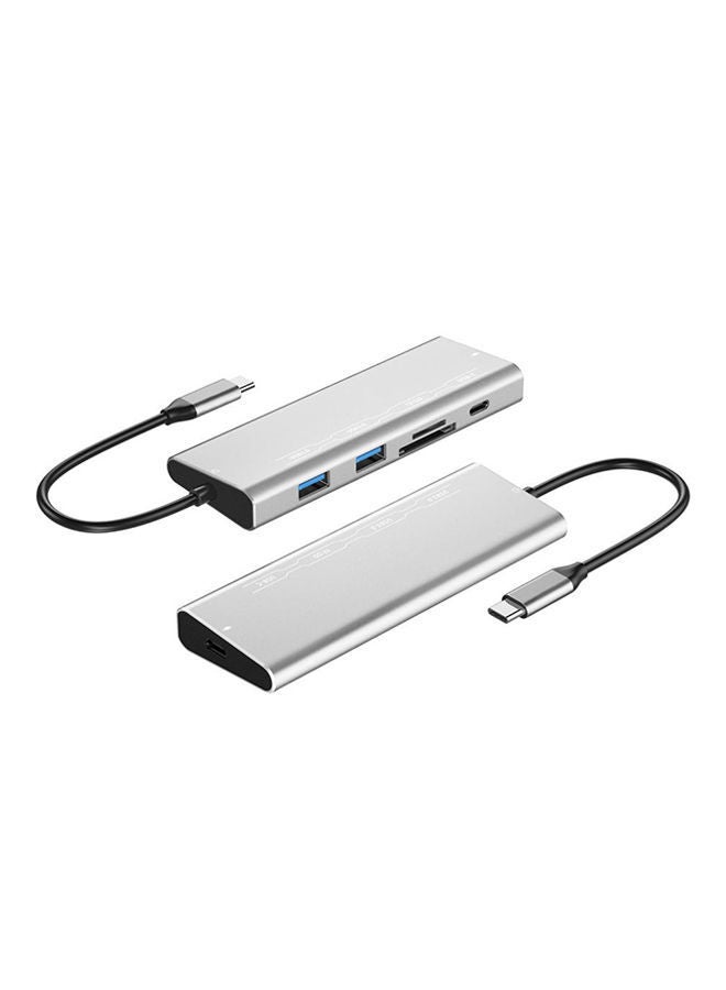 NIBEMINENT Type-C Hub USB-C To 2x USB 3.0 TF/SD Slot PD Adapter Coverter Silver - Image 1