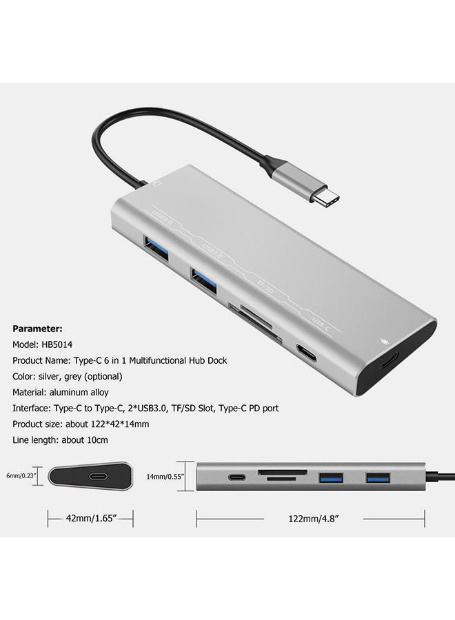 NIBEMINENT Type-C Hub USB-C To 2x USB 3.0 TF/SD Slot PD Adapter Coverter Silver - Image 3