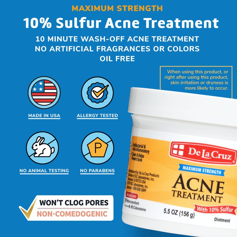 De La Cruz Sulfur Ointment - Cystic Acne Treatment for Face and Body - Daily 10 Min Spot Treatment Mask - Safe and Effective Game Changing Hormonal Acne Treatment That Clears Up Pimples 5.5 OZ. - Image 2