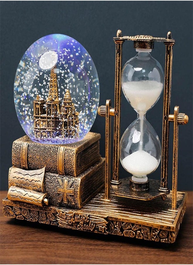 Generic LED Crystal Snow Globe with Hourglass Timer Retro Castle Globe with Color Changing LED Lights Home Exquisite Decoration Statue Figurine Table Centerpieces Ornaments for Home  - Image 1