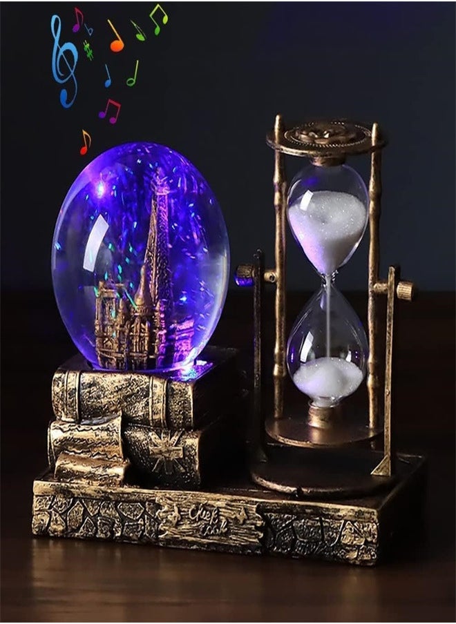 Generic LED Crystal Snow Globe with Hourglass Timer Retro Castle Globe with Color Changing LED Lights Home Exquisite Decoration Statue Figurine Table Centerpieces Ornaments for Home  - Image 2