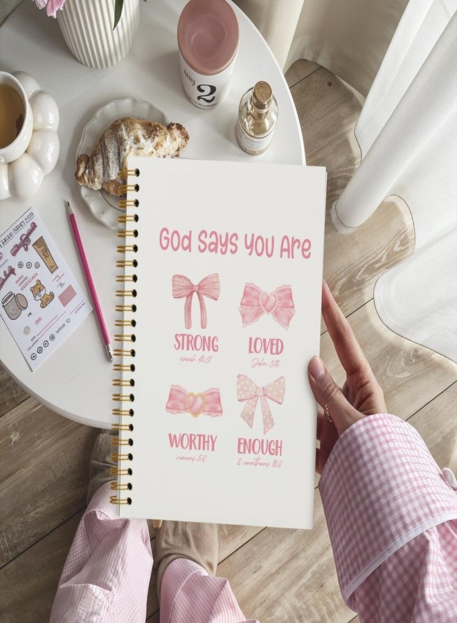 PLKMN Bible Journal, Pink Bow Coquette Notebook, Preppy Bible Study Supplies, Christian Notebook for Women, Notebook for Bible Notes, Bible Journal Notebooks for Note Taking 5.5x8.3 Inch - Image 2