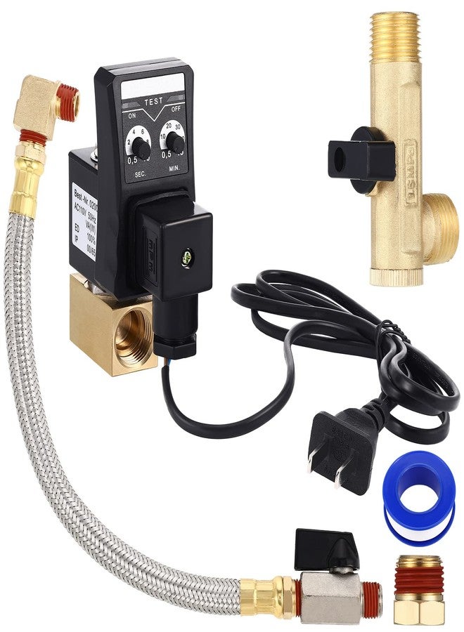 Bonuci Electronic Drain Valve for Air Compressor Ac 110v 1/2" Automatic Timed Water Tank with Braided Steel Hose 1/4 Inch Npt Tank Drain Valve Assembly Kit Elbow Fitting - Image 1