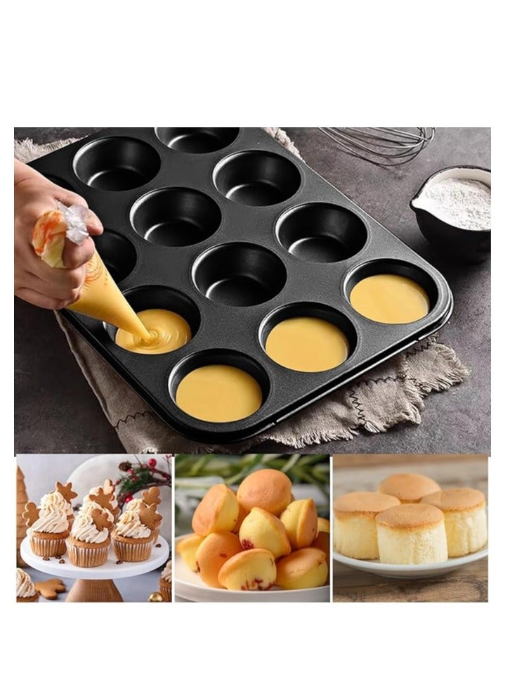 Home zone Set of 2 Cupcake Molds, Non-Stick Coating Carbon Steel Muffins Mould for 12 Reusable Cupcakes for Cupcake, Brownie, Pudding 35 x 26 x 3.5 cm (Black)  - Image 4