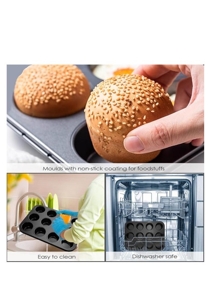 Home zone Set of 2 Cupcake Molds, Non-Stick Coating Carbon Steel Muffins Mould for 12 Reusable Cupcakes for Cupcake, Brownie, Pudding 35 x 26 x 3.5 cm (Black)  - Image 5