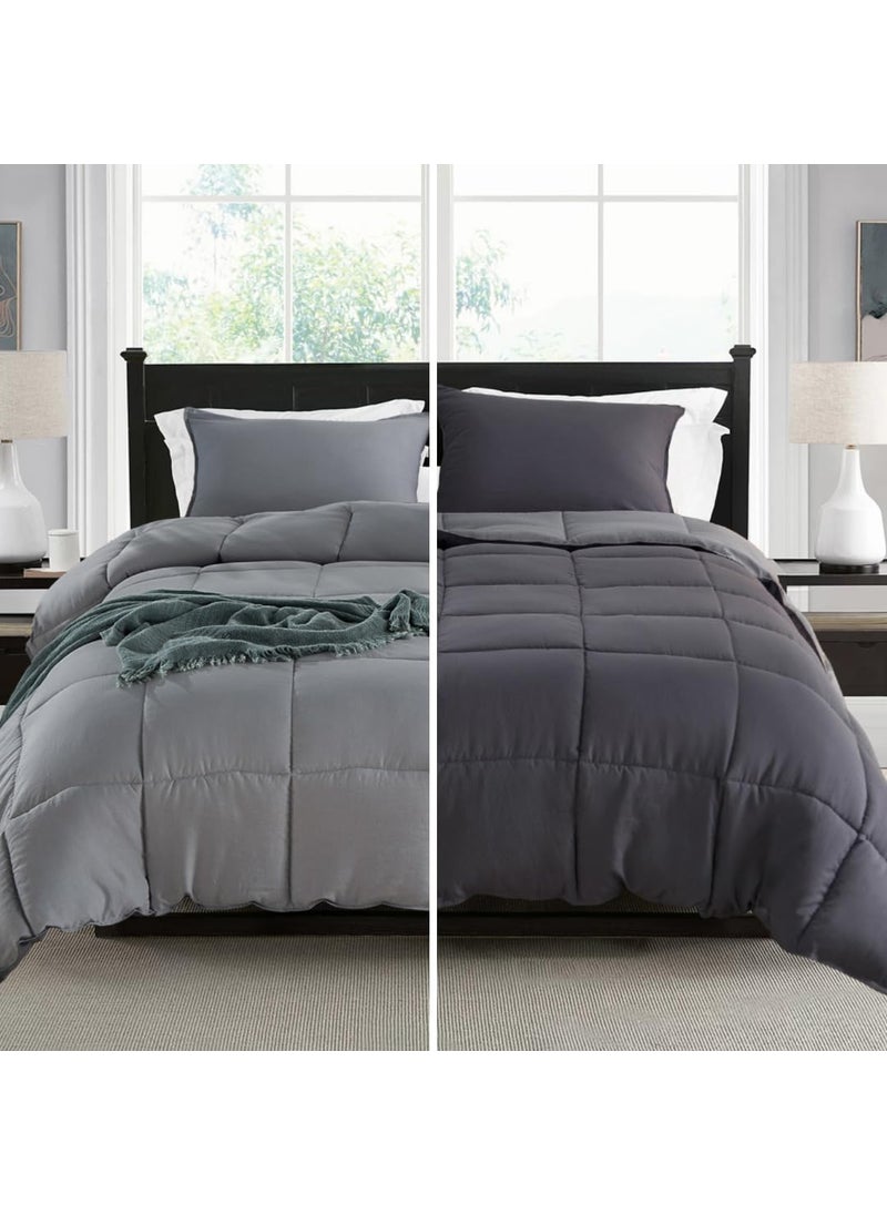 KASENTEX KASENTEX Reversible NoShrink King Size Comforter Set with 2 Shams  Down Alternative Duvet Insert with Corner Ties Lightweight Ultra Soft Machine Washable AllSeasonQuartz SilverPebble Grey 