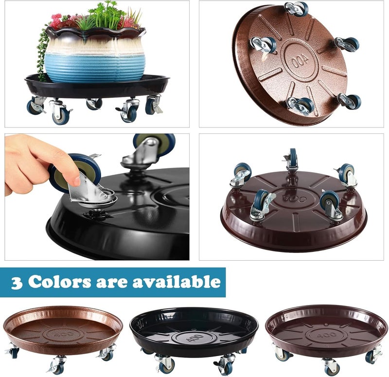 Planterhoma 3 Packs 18" Metal Plant Caddy with Wheels Extra-Large Rolling Plant Stand Heavy-Duty Plant Dolly with Casters Indoor Outdoor Wheeled Flower Pot Mover Rollers Garden Cart Trolley, Black - Image 5
