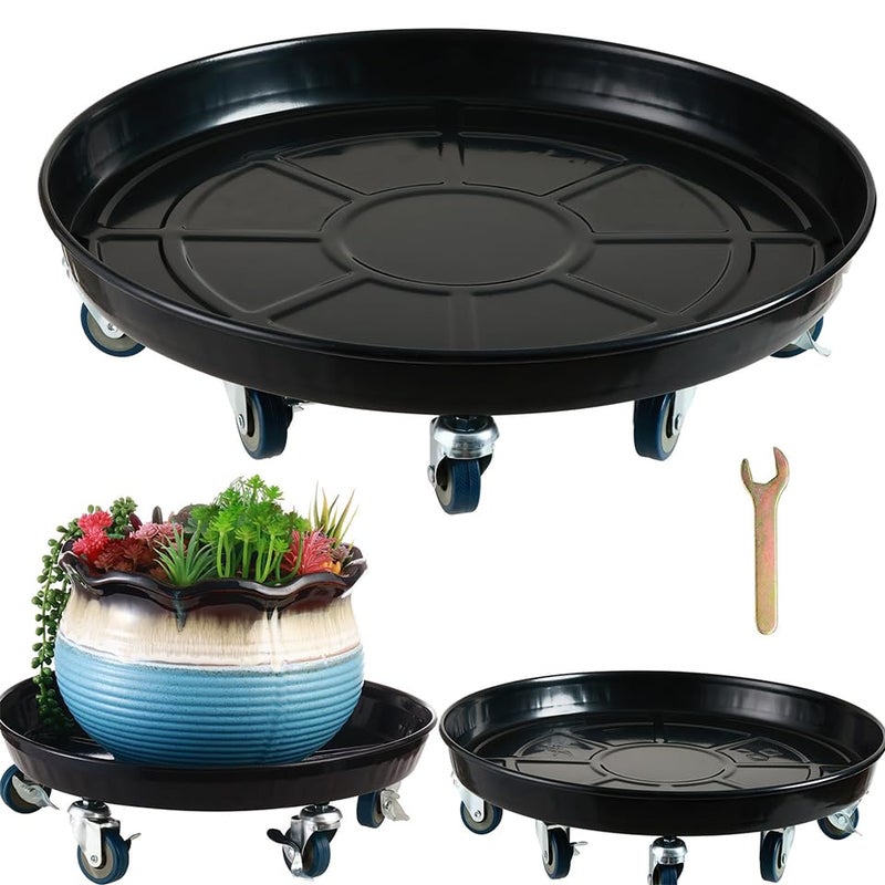 Planterhoma 3 Packs 18" Metal Plant Caddy with Wheels Extra-Large Rolling Plant Stand Heavy-Duty Plant Dolly with Casters Indoor Outdoor Wheeled Flower Pot Mover Rollers Garden Cart Trolley, Black - Image 1