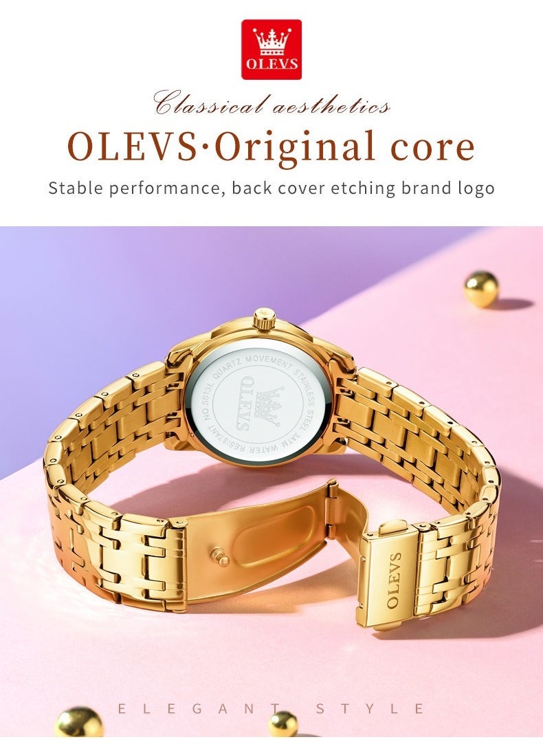أوليفز Watches for Women Fashion Quartz Stainless Steel Water Resistant Watch Gold 5513 - Image 5