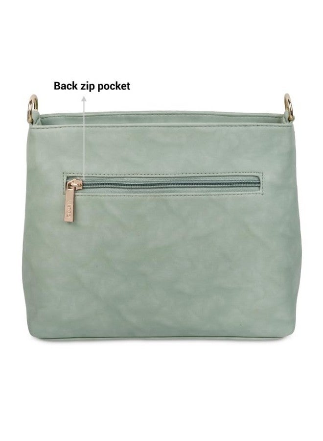 Metro حقيبة كاجوال بسحاب من الجلد الصناعي الأخضر الفاتح للنساء من مترو - Image 4