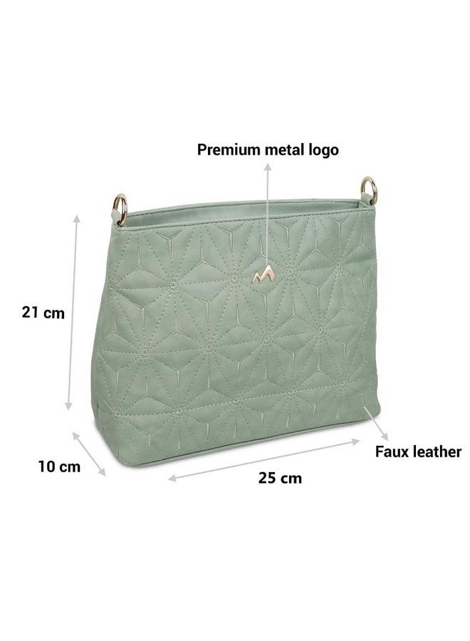 Metro حقيبة كاجوال بسحاب من الجلد الصناعي الأخضر الفاتح للنساء من مترو - Image 5