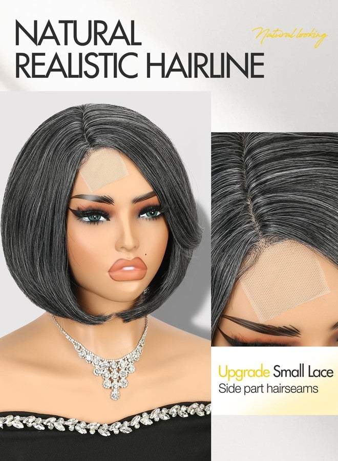 Quantum Love Mixed Grey Bob Wig Side Part Short Straight Layered Bob Wigs for Women Natural Hairline Gluless Realistic Synthetic Fiber for Daily Party - Image 5