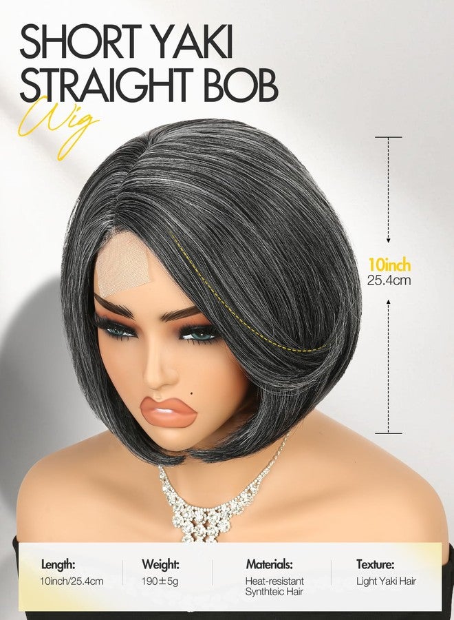 Quantum Love Mixed Grey Bob Wig Side Part Short Straight Layered Bob Wigs for Women Natural Hairline Gluless Realistic Synthetic Fiber for Daily Party - Image 3