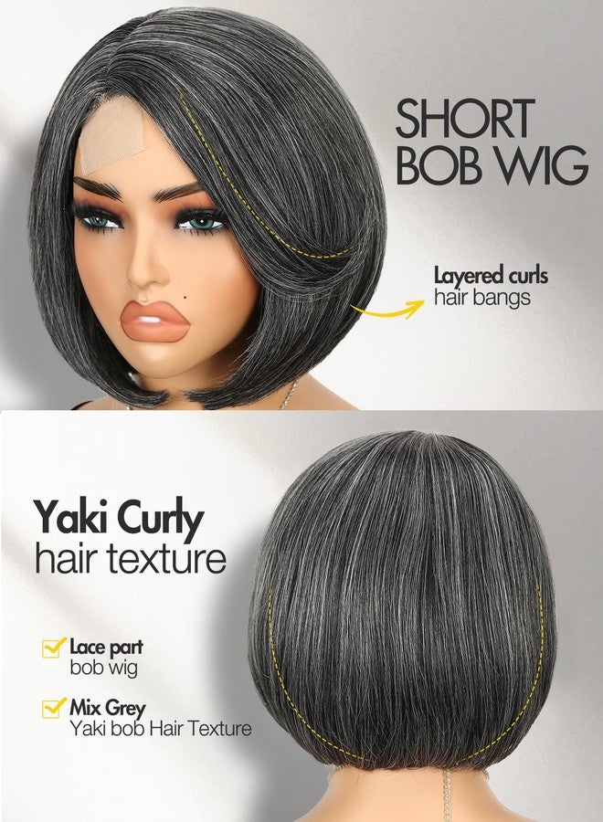 Quantum Love Mixed Grey Bob Wig Side Part Short Straight Layered Bob Wigs for Women Natural Hairline Gluless Realistic Synthetic Fiber for Daily Party - Image 2