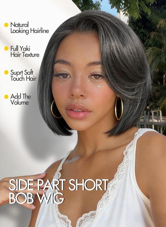 Quantum Love Mixed Grey Bob Wig Side Part Short Straight Layered Bob Wigs for Women Natural Hairline Gluless Realistic Synthetic Fiber for Daily Party - Image 4