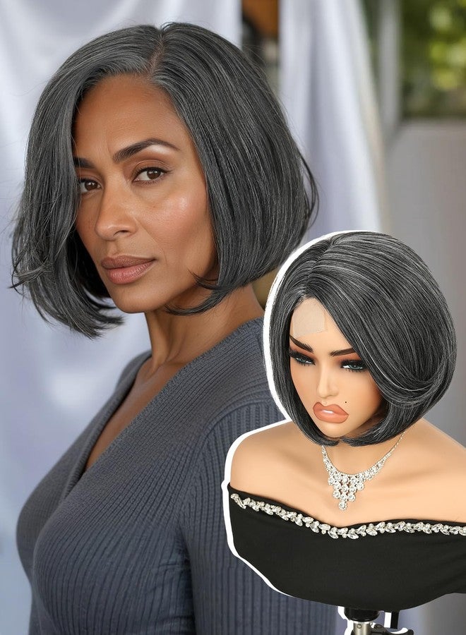 Quantum Love Mixed Grey Bob Wig Side Part Short Straight Layered Bob Wigs for Women Natural Hairline Gluless Realistic Synthetic Fiber for Daily Party - Image 1