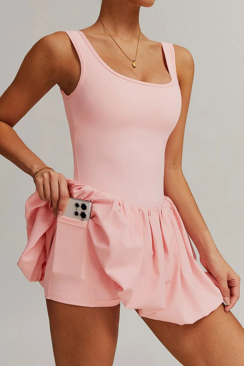 SVL Pink Padel & Tennis Dress with Built-In Bra & Shorts - Light Pink - SVL for Women | Best Price UAE