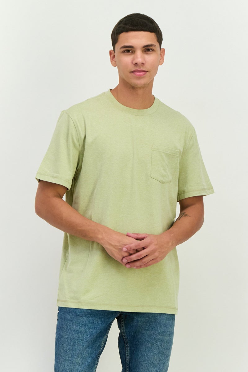 Beause Men Round Neck Short Sleeves Plain T-Shirt, Sage - Image 1