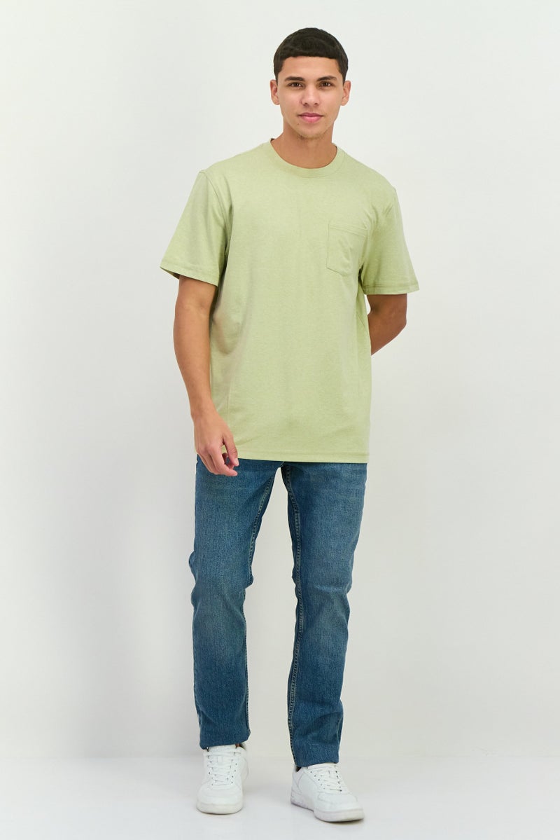 Beause Men Round Neck Short Sleeves Plain T-Shirt, Sage - Image 4