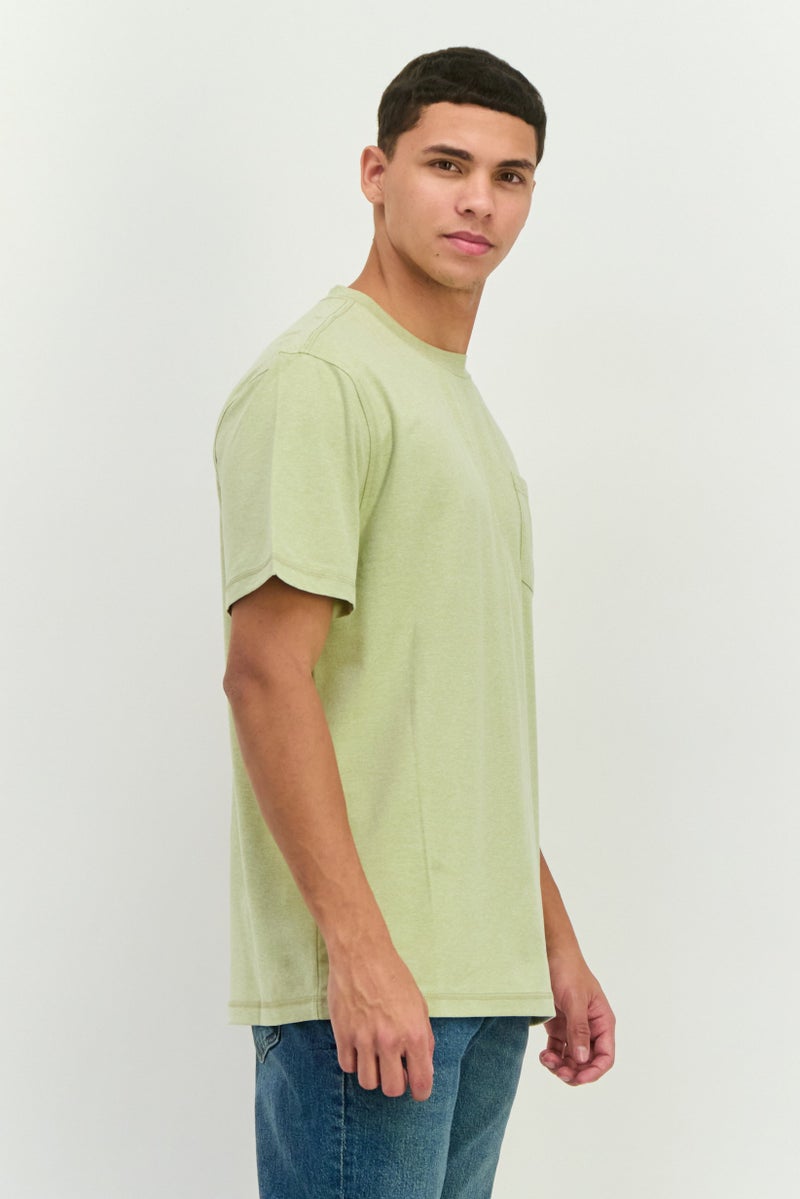 Beause Men Round Neck Short Sleeves Plain T-Shirt, Sage - Image 2