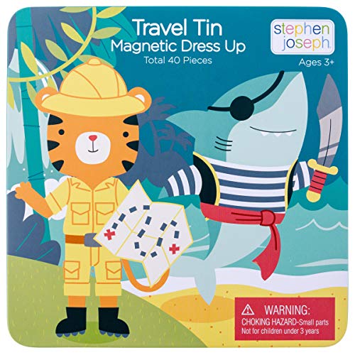 Stephen Joseph, Magnetic Dress Up Dolls 40 PC Play Set – Screen-Free Pretend Play Magnetic Case, Ideal for Ages 3+ – Travel Game for Kids, Magnetic On The Go Activity Set, Shark and Tiger - Image 1