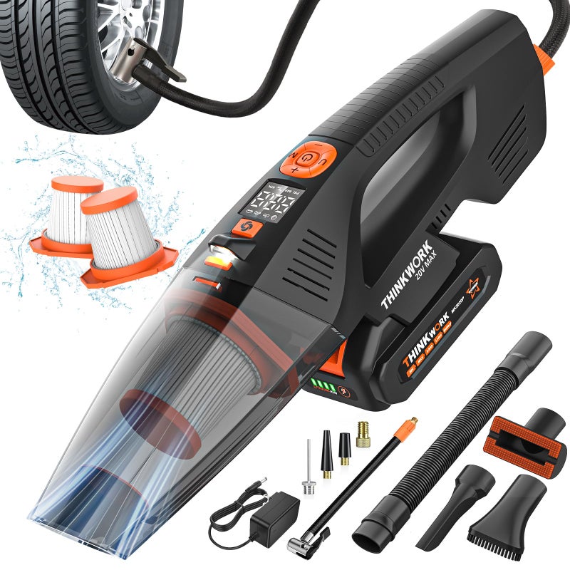 THINKWORK 20V Car Vacuum Air Inflator Dual Function High Power Handheld Cordless Vacuum with 18000pa Suction Power for Car Cleaning Household Dust Removal Inflation - Image 3