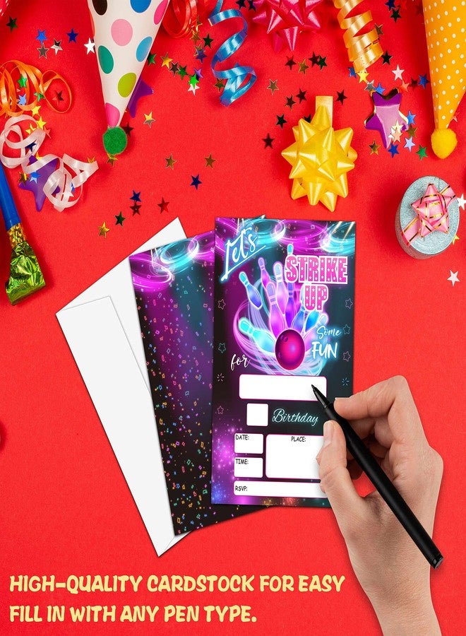Levitatinyear Let's Strike Up Birthday Party Invitation, Bowling Fill-In Invites For Men & Women, 20 Invitations With Envelopes(4" X 6")，Adults Party Favors Decorations And Supplies-13 - Image 4