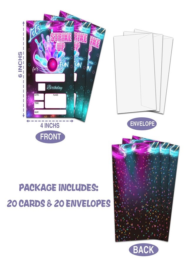 Levitatinyear Let's Strike Up Birthday Party Invitation, Bowling Fill-In Invites For Men & Women, 20 Invitations With Envelopes(4" X 6")，Adults Party Favors Decorations And Supplies-13 - Image 2